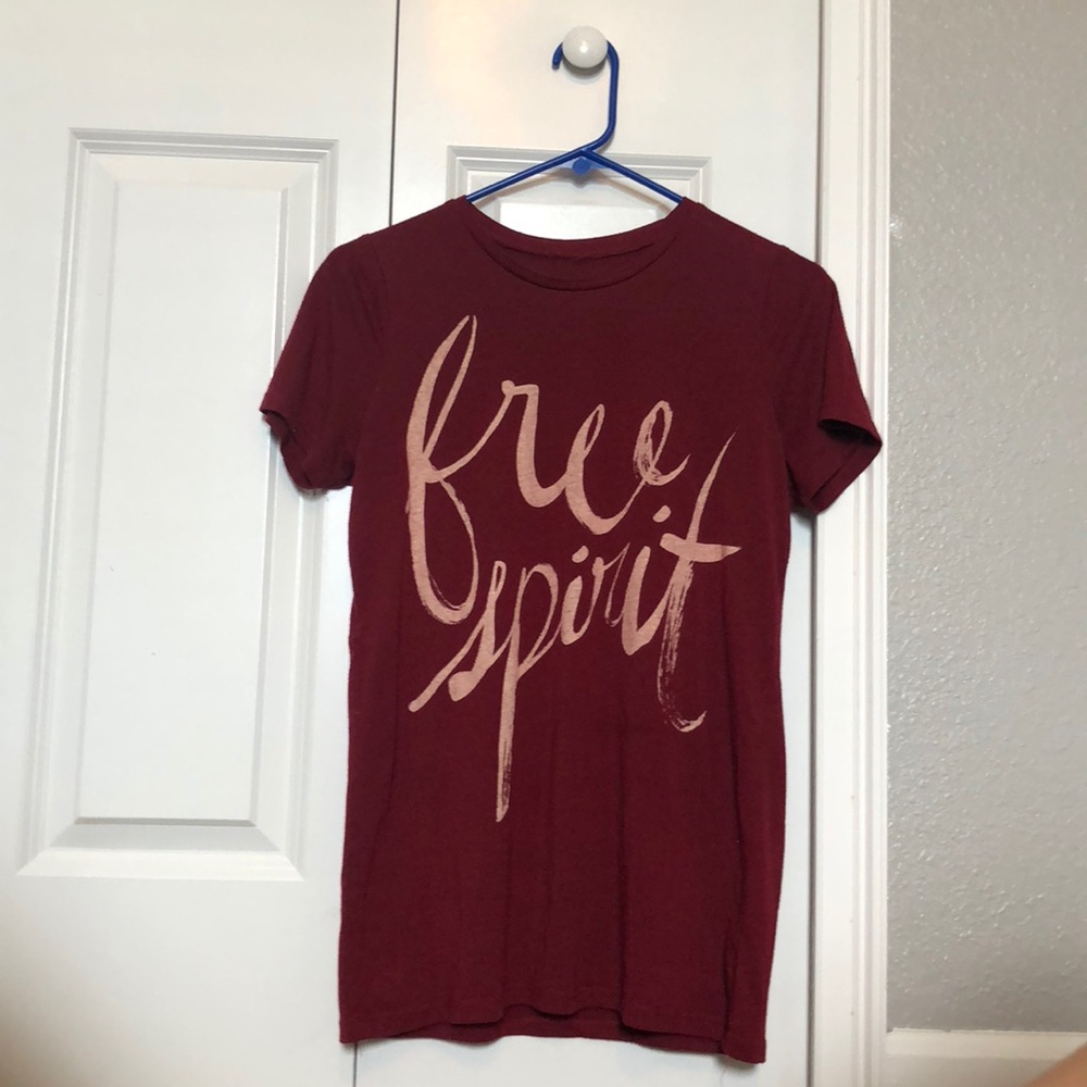 Simple red graphic tee.